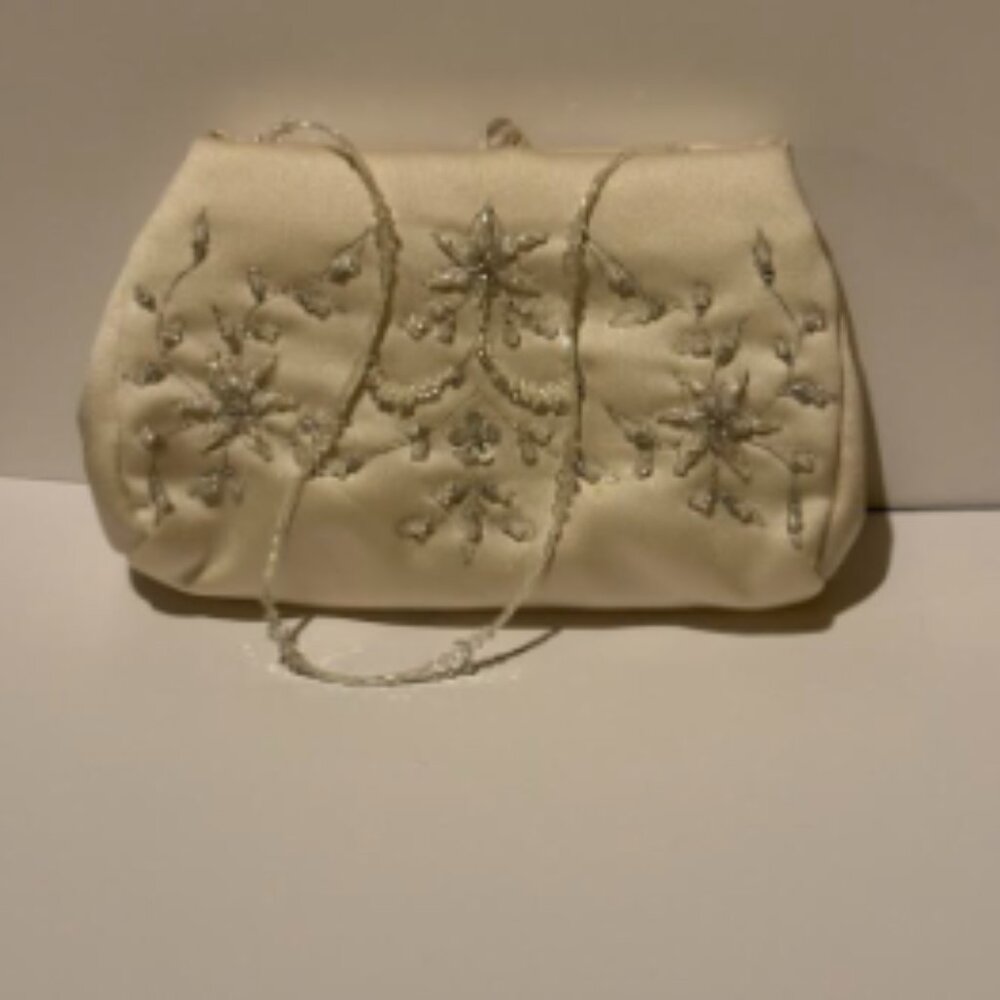 Maggie Sottero White Satin Beaded Wedding Clutch